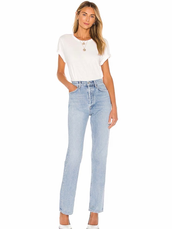 Agolde Denim - High-Rise Straight Leg Women's Jeans in Light Blue